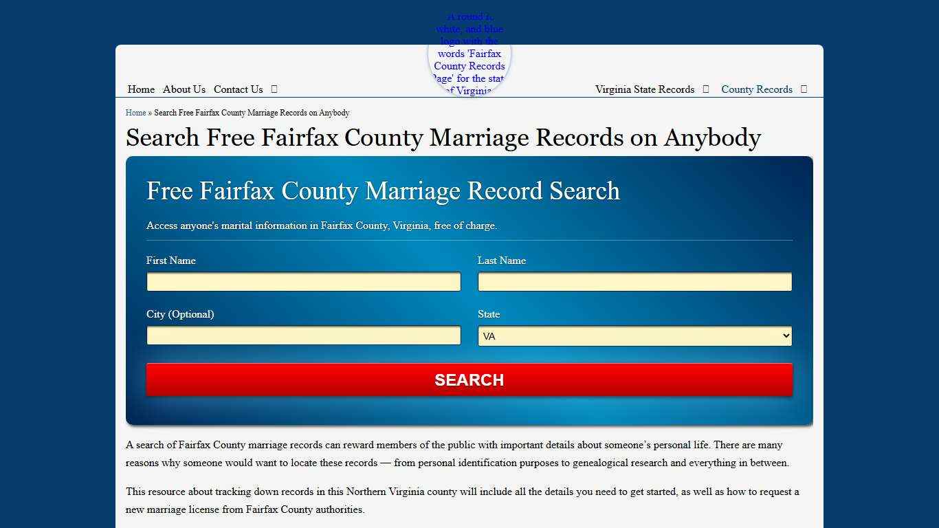 Search Free Fairfax County Marriage Records on Anybody