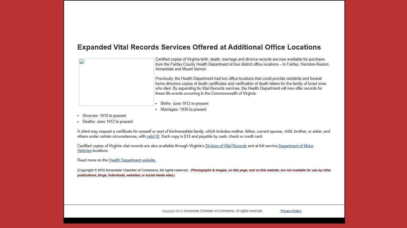 Annandale Chamber of Commerce - Birth Death and Marriage Certificates