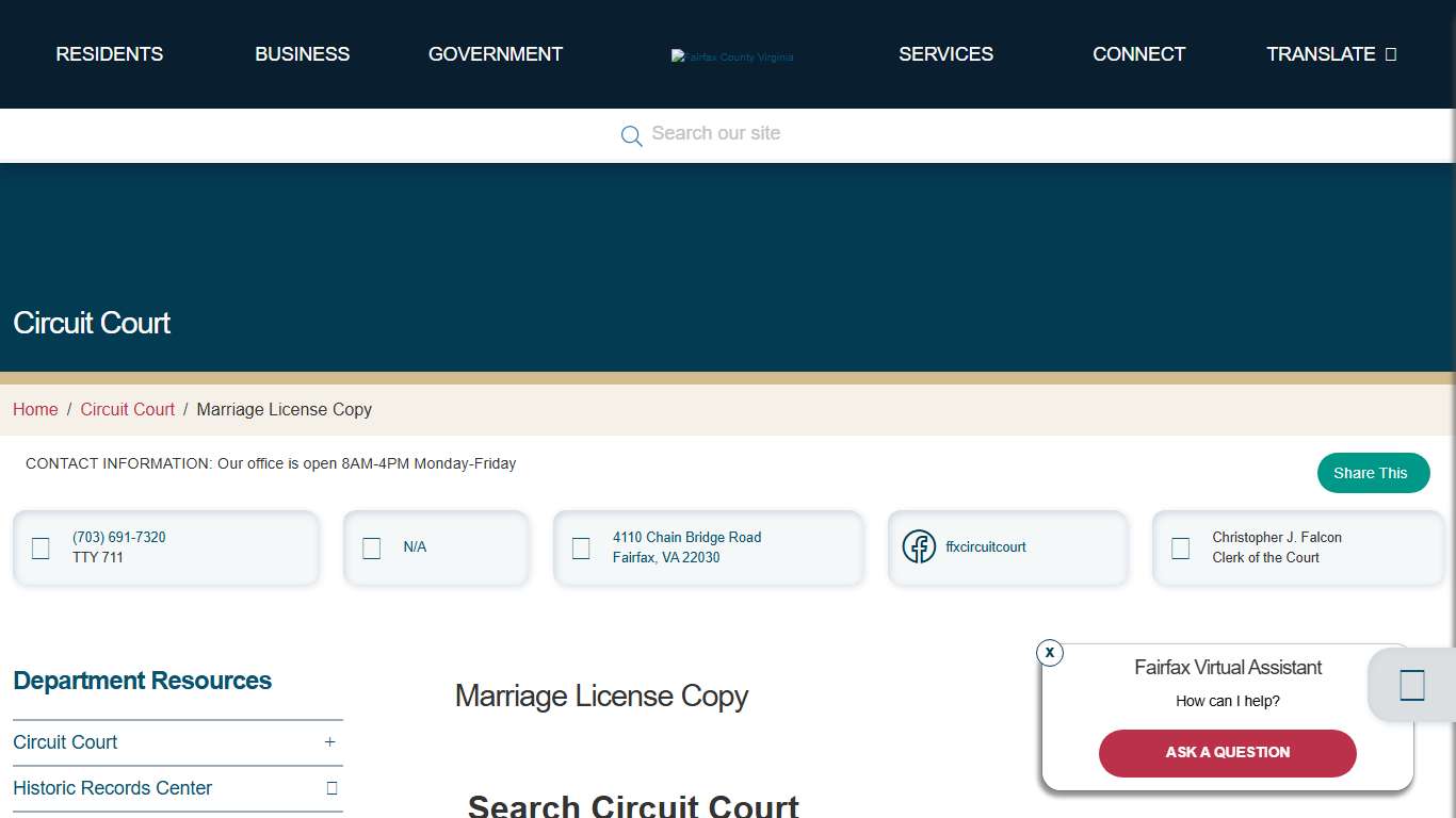Marriage License Copy | Circuit Court